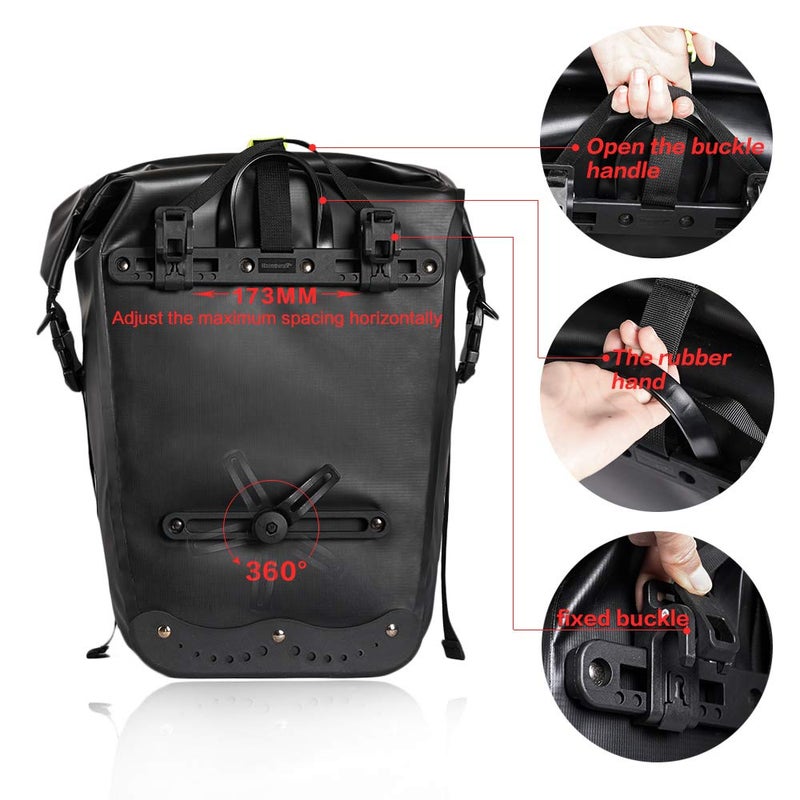 Rhinowalk Bike Pannier Bag Waterproof Bike Bag 23L for Bicycle Cargo Rack Saddle Bag Shoulder Bag Laptop Pannier Rack Bicycle Bag Professional Cycling Accessories-Black - Image 4